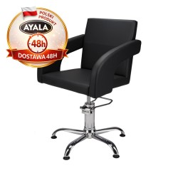 Czarny Fotel Fryzjerski TINA  Srebrna Pięcioramienna Podstawa  Ayala 48h krzesło fryzjerskie EVERSUN