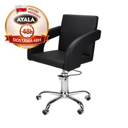 Czarny Fotel Fryzjerski TINA  Srebrna Pięcioramienna Podstawa  Ayala 48h krzesło fryzjerskie EVERSUN