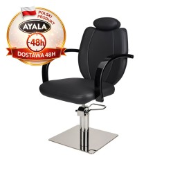 Czarny Fotel Fryzjerski TOLEDO  Srebrna Kwadratowa Podstawa  Ayala 48h krzesło fryzjerskie EVERSUN