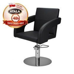 Czarny Fotel Fryzjerski TINA  Srebrna Okrągła Podstawa  Ayala 48h krzesło fryzjerskie EVERSUN