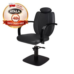 Czarny Fotel Fryzjerski TOLEDO  Czarna Kwadratowa Podstawa  Ayala 48h krzesło fryzjerskie EVERSUN