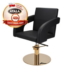 Czarny Fotel Fryzjerski TINA  Złota Okrągła Podstawa  Ayala 48h krzesło fryzjerskie EVERSUN