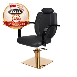 Czarny Fotel Fryzjerski TOLEDO  Złota Kwadratowa Podstawa  Ayala 48h krzesło fryzjerskie EVERSUN