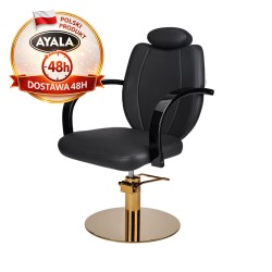 Czarny Fotel Fryzjerski TOLEDO  Złota Okrągła Podstawa  Ayala 48h krzesło fryzjerskie EVERSUN