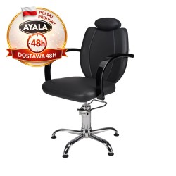 Czarny Fotel Fryzjerski TOLEDO  Srebrna Pięcioramienna Podstawa  Ayala 48h krzesło fryzjerskie EVERSUN