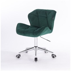 PETYR - Krzesło kosmetyczne butelkowa zieleń kółka welur