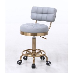 Szary Hoker Kosmetyczny Bako  Złota Podstawa Z Podnóżkiem krzesło fryzjerskie EVERSUN