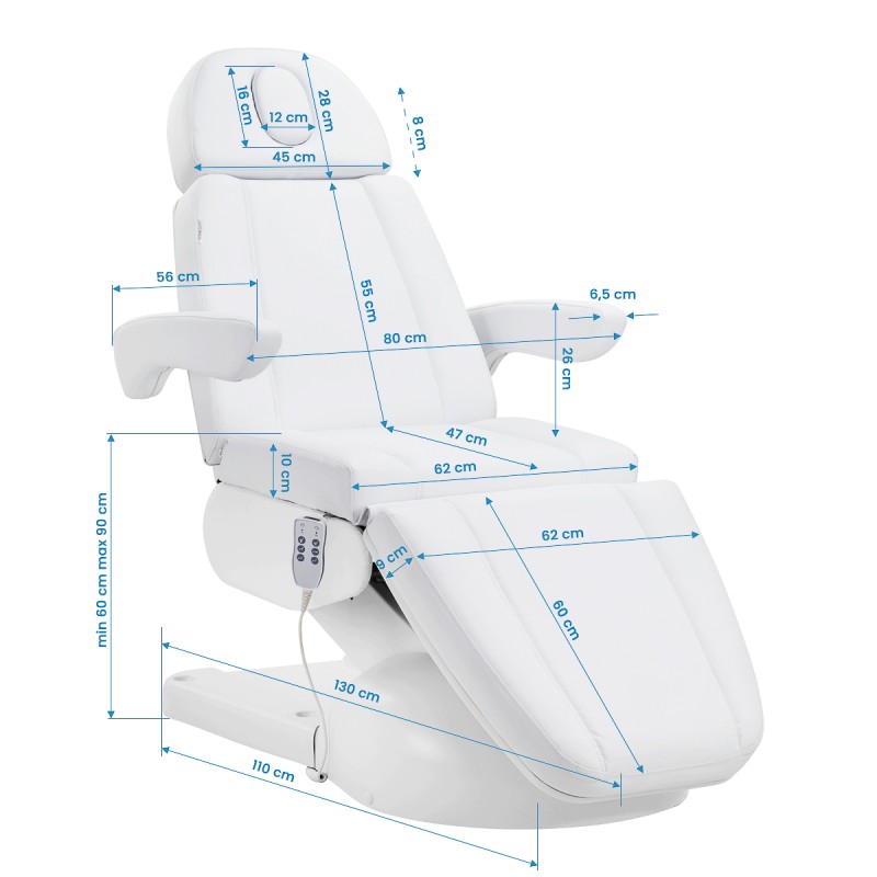 Fotel kosmetyczny elektr. Azzurro Lux 3m biały