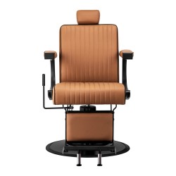 Jasnobrązowy fotel barberski czarna rama