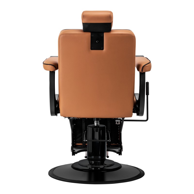 Jasnobrązowy fotel barberski czarna rama