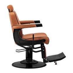 Jasnobrązowy fotel barberski czarna rama