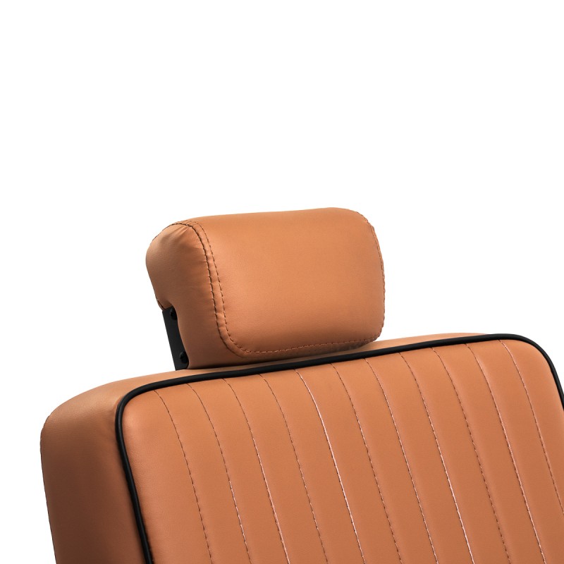 Jasnobrązowy fotel barberski czarna rama