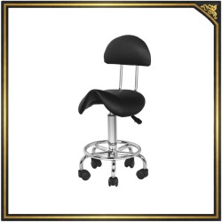Czarny taboret kosmetyczny z oparciem