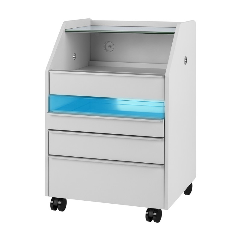 Gray podology trolley on wheels