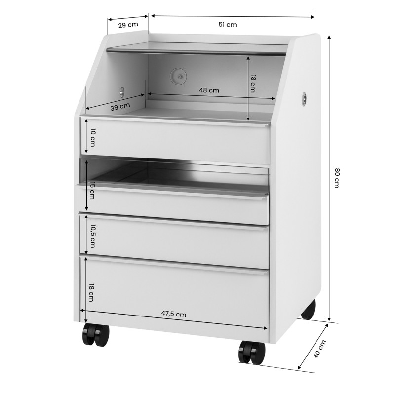 Gray podiatry trolley with drawers