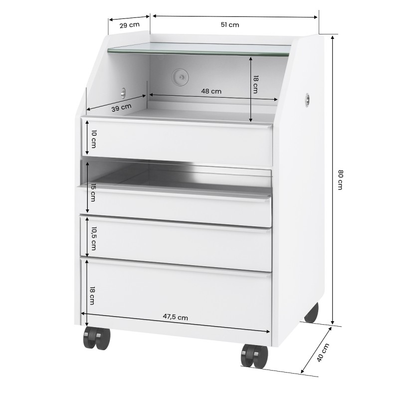White podology assistant trolley