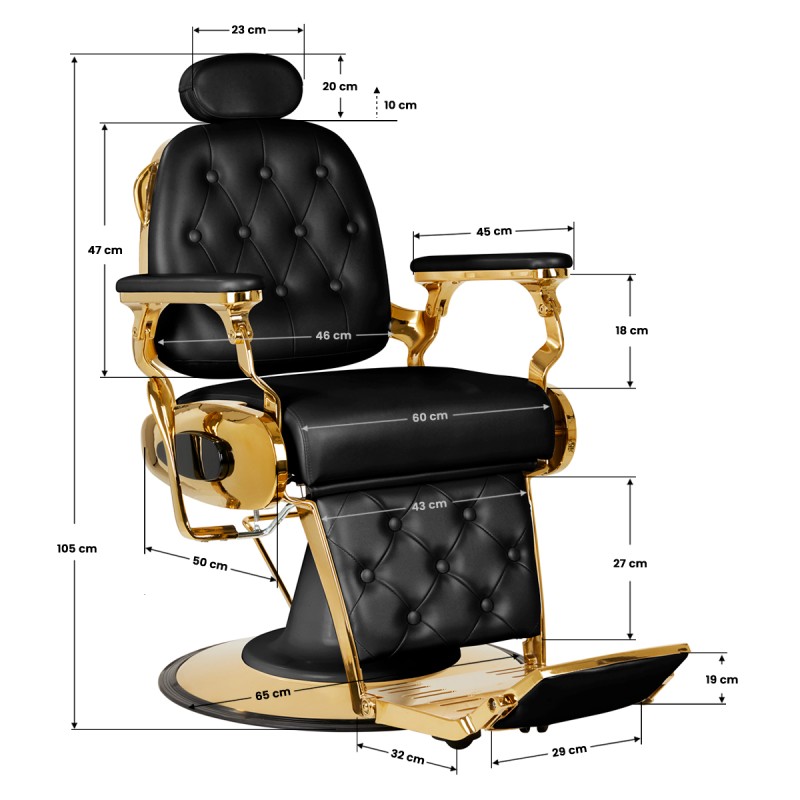 Fotel barberski Gabbiano Francesco czarny ze złotą podstawą
