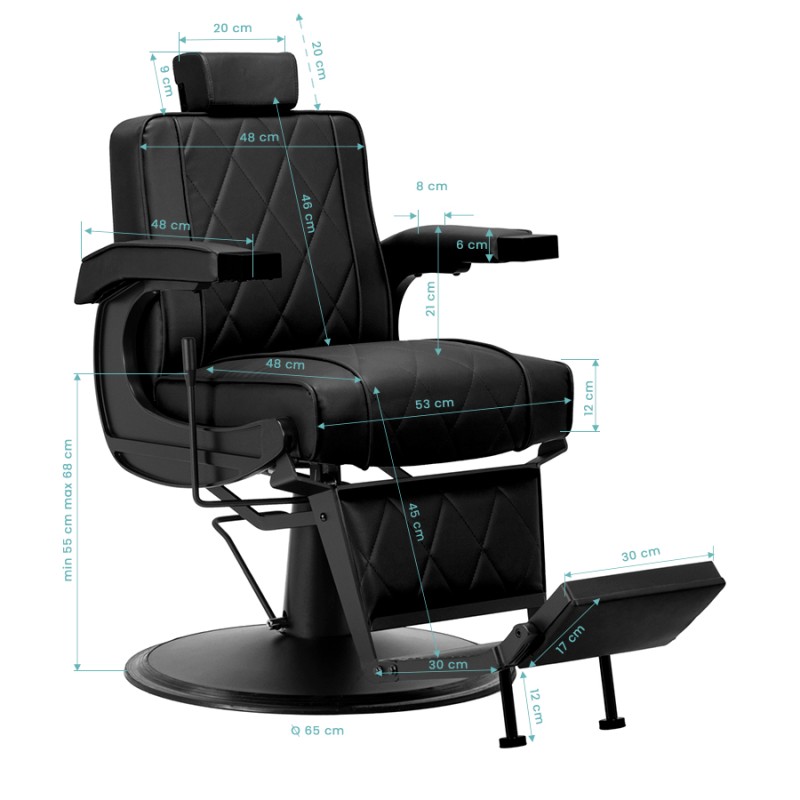Fotel barberski Hair System BM88066B czarny na czarnej podstawie