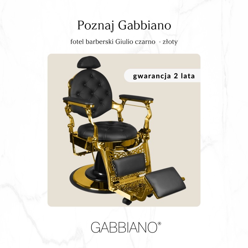 Fotel barberski Gabbiano Giulio czarny ze złotą podstawą