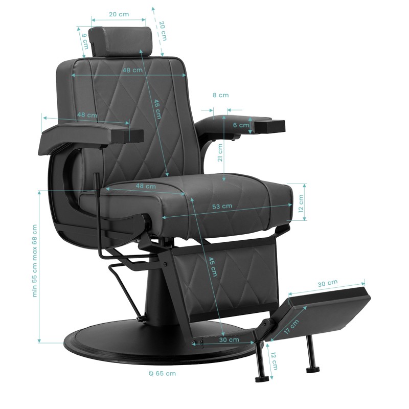 Fotel barberski Hair System BM88066B szary na czarnej podstawie