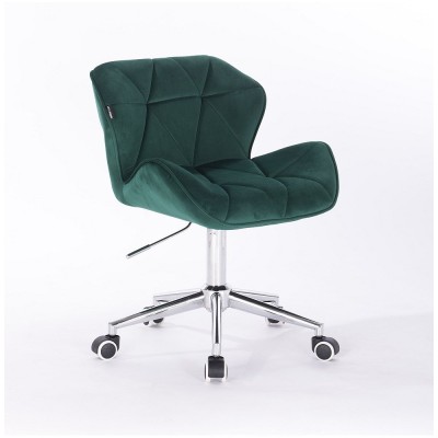 PETYR - Krzesło kosmetyczne butelkowa zieleń welur -Krzesła kosmetyczne- 