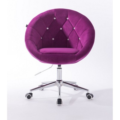 Blom Cristal - krzesło kosmetyczne tapicerowane fuksja welurem z kryształkami -Krzesła kosmetyczne- 