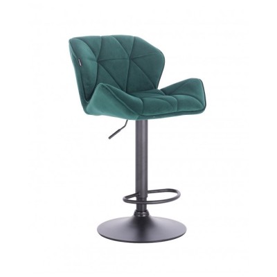 PETYR – Krzesło kosmetyczne tapicerowane butelkowa zieleń welur podstawa czarna podnóżkiem