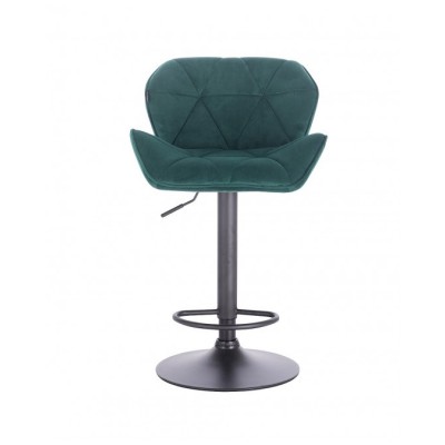 PETYR – Krzesło kosmetyczne tapicerowane butelkowa zieleń welur podstawa czarna podnóżkiem -Krzesła kosmetyczne- 