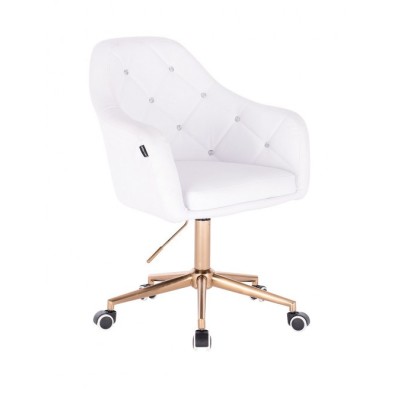 Blink HR- fotel fryzjerski biała eco-skóra podstawa złota -Fotele fryzjerskie- 