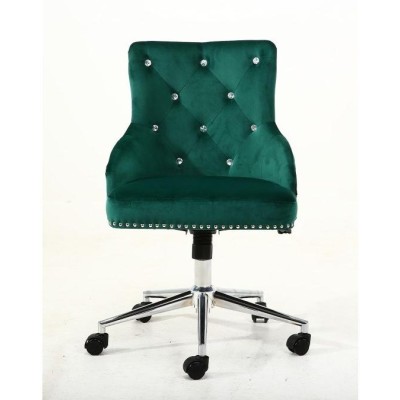 Claris Cristal - fotel kosmetyczny z kryształami butelkowa zieleń welur kółka -Krzesła kosmetyczne- 