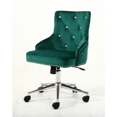 Claris Cristal - fotel kosmetyczny z kryształami butelkowa zieleń welur kółka -Krzesła kosmetyczne- 