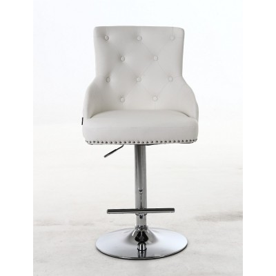 Claris – Krzesło kosmetyczne, biała eco skóra, na wysokim podnośniku -Taborety kosmetyczne i hokery- 