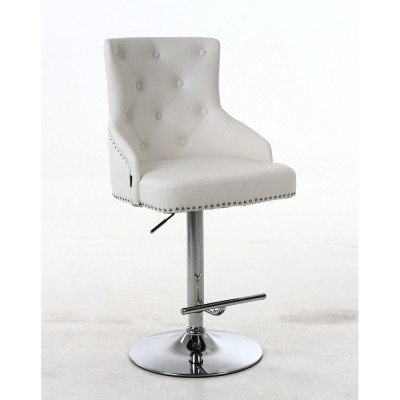 Claris – Krzesło kosmetyczne, biała eco skóra, na wysokim podnośniku -Taborety kosmetyczne i hokery- 