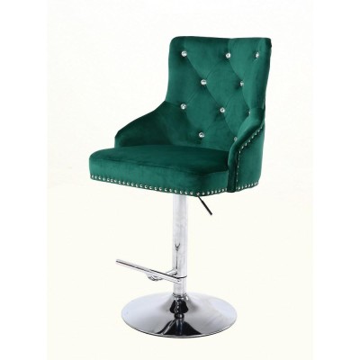 Claris Cristal - fotel kosmetyczny z kryształkami na wysokim podnośniku butelkowa zieleń welur -Krzesła kosmetyczne- 