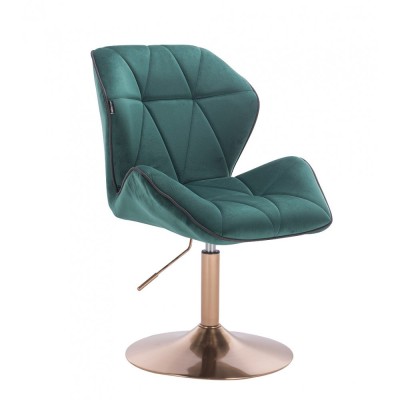 CRONO - Kosmetyczne krzesło na złotej podstawie dysk - butelkowa zieleń -Krzesła kosmetyczne- 