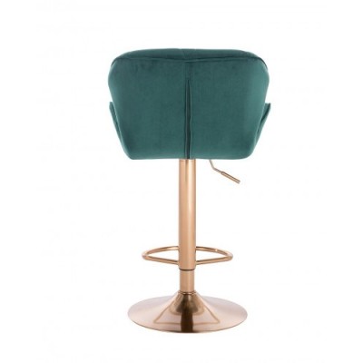PETYR – Krzesło kosmetyczne tapicerowane butelkowa zieleń welur, złoty dysk z podnóżkiem -Taborety kosmetyczne i hokery- 