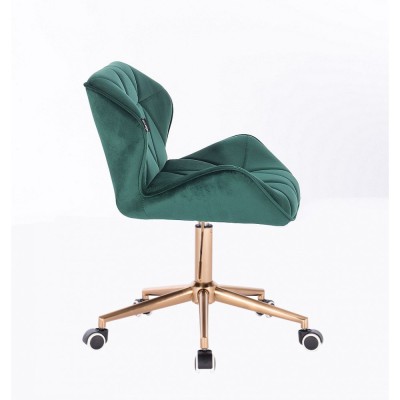 PETYR - Krzesło kosmetyczne butelkowa zieleń, podstawa złote kółka -Taborety kosmetyczne i hokery- 