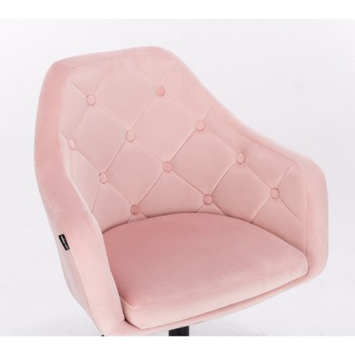 BLERM – Krzesło kosmetyczne pudrowy róż welur - złote kółka -Krzesła kosmetyczne- 