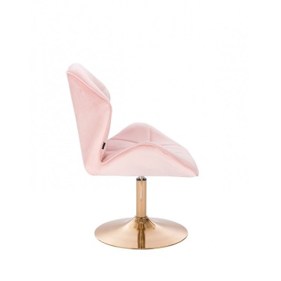 Fotel fryzjerski CRONO pudrowy róż welur - złoty dysk -Krzesła kosmetyczne- 
