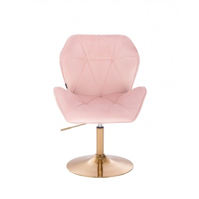 Fotel fryzjerski CRONO pudrowy róż welur - złoty dysk -Krzesła kosmetyczne- 