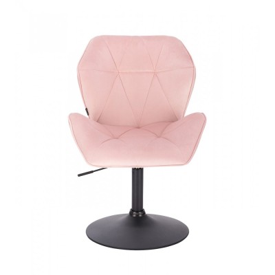 Krzesło kosmetyczne CRONO pudrowy róż welur - czarny dysk -Krzesła kosmetyczne- 