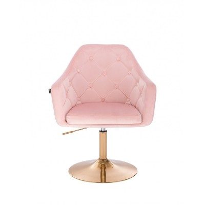 Krzesło tapicerowane BLERM welur pudrowy róż - złoty dysk -Krzesła kosmetyczne- 
