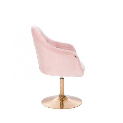 Krzesło tapicerowane BLERM welur pudrowy róż - złoty dysk -Krzesła kosmetyczne- 
