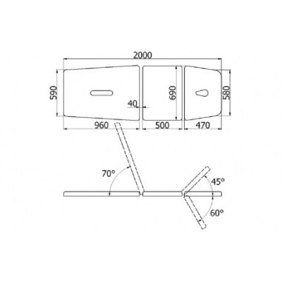 Stół rehabilitacyjny KSR F trzyczęściowy, pozycja fotela -Łóżka do masażu- 