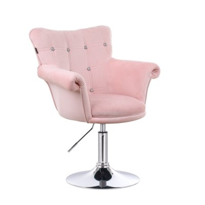 Fotel fryzjerski z kryształkami LORA CRISTAL różowy pudrowy róż -Krzesła kosmetyczne- 