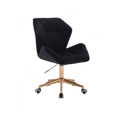 CRONO Czarne tapicerowane krzesło na kółkach do manicure - złote kółka -Krzesła kosmetyczne- 