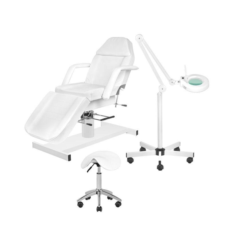 ZESTAW FOTEL 210 + LAMPA LUPA LED S5 + TABORET 302 -Meble kosmetyczne- 