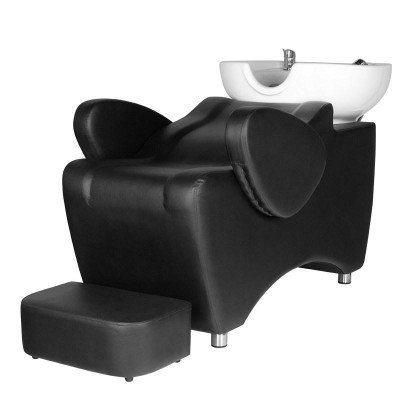 Czarna stacja do mycia włosów z fotelem