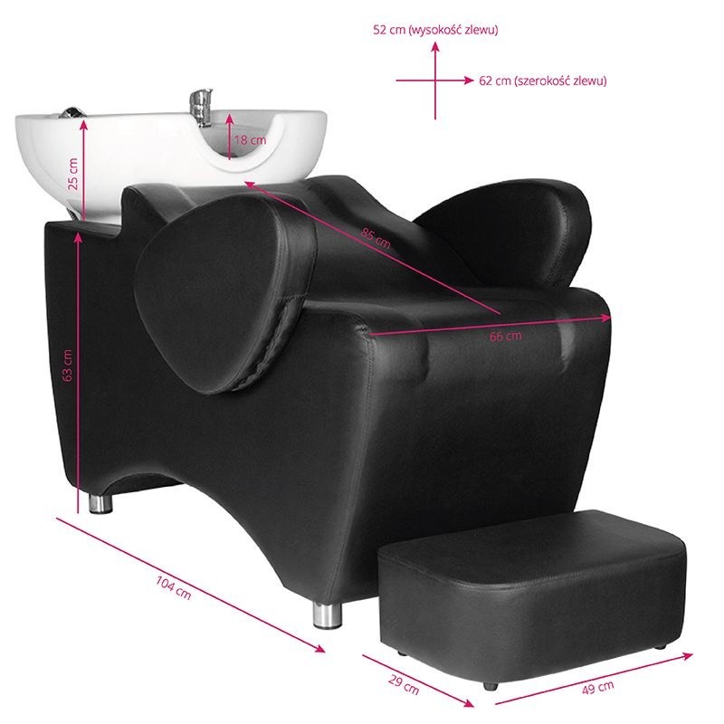 Czarna stacja do mycia włosów z fotelem