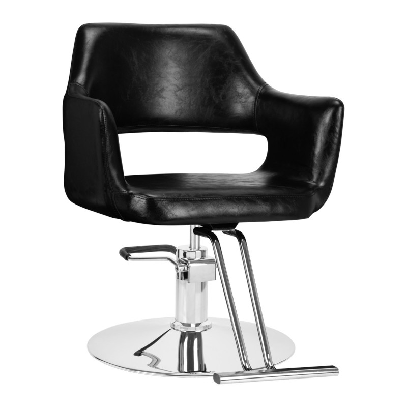 Black upholstered hydraulic barber chair